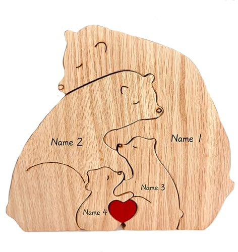 Personalisierte Individueller Namen Familien Holzpuzzle:Benutzerdefinierte Katze Hund Bear Holz Statue Wohnaccessoires Dekorative Kreatives Geschenk für Weihnachten Hochzeit Geburtstag (Bären -1)