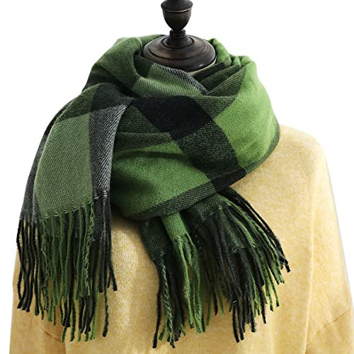 Schal Damen Herbst Kariert Groß Lang Frauen Deckenschal Deckel Warm Fransen Tartan Schal Kariert Karo Elegant Herbst Winter XXL Plaid Winterschal Schlupfschal Poncho Damenschal (Y31-Green, One Size)