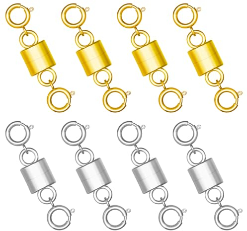 8 Stück Doppelte Magnetische Halskettenverschlüsse und Verschlüsse, Magnetverschluss Konverter für die Herstellung von Halsketten Schmuckverschlüssen Armbändern und Fußkettchen (Gold, Silber)