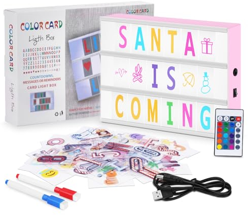 HOTUT Caja de Luz A4,Caja de Luz LED 16 Colores con 105 Letras,110 Emojis y 2 Rotuladores,Cartel Luminoso A4 con 30 Tarjetas Transparentes,Cartel Luminoso LED para Decoración Hogar,Habitación,Oficina