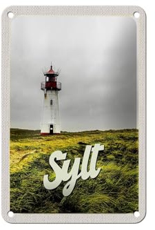 Femer Blechschild Reise 12x18cm Sylt Strand Leuchtturm Wiese Dekoration