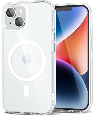 oakxco for iPhone 14 Plus Case Clear Magnetic Compatible with Magsafe, Thin Slim Transparent Non Yellowing, Hybrid Soft Silicone Bumper & Hard Plastic Protective Cover for Women, Clear