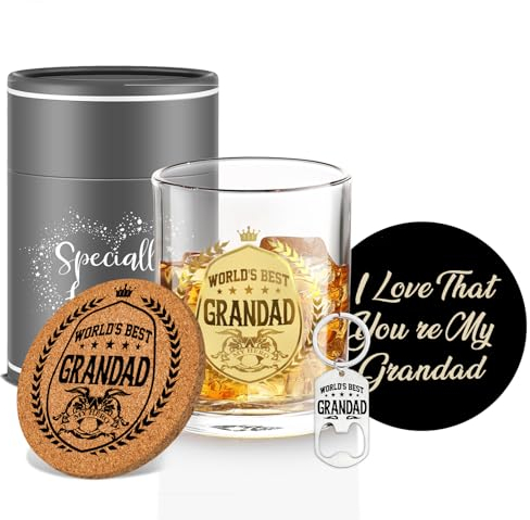 Yalucky Regalos de cumpleaños para abuelo, vasos de whisky para hombres, cumpleaños, Navidad, Día del Padre, regalos de nietos, regalo de jubilación para hombres, regalos para abuelo, regalo único