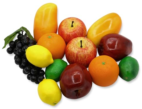 13 frutti finti in plastica artificiale simulano frutta finta realistica simulazione per la decorazione di mele finte limoni arancioni mango uva per casa, cucina, feste, fotografie, decorazione