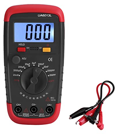 FLEXMAN Kondensator Messgerät Tester, Rot Schwarz Spannungsprüfer Durchgangsprüfer, Digital Multimeter, Multifunktionstester Kondensator Tester mit Datenspeicherung Hintergrundbeleuchtungsfunktion
