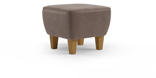 Cavadore Hocker Vida / Polsterhocker mit massiven Holzfüßen in Eiche / 52 x 46 x 52 / Mikrofaser, Hellbraun