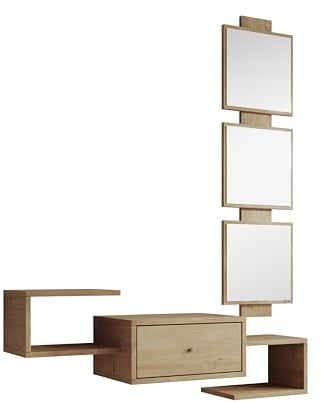 MB Muebles Bonitos, Recibidor Colgante Neo con Espejo y Cajón, Diseño Moderno, Melamina Mate, Color Sonoma, 99,5x145x29,5 cm