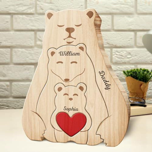 Drawelry Personalisierte Holz Tierpuzzle mit 2-8 Familie Namen Tierskulptur Dekoration Bär Schwan Elefant Tier Statue Ornament für Home Desktop Deko, Geburtstag Weihnachten Neujahr Geschenk (Bäre_B)