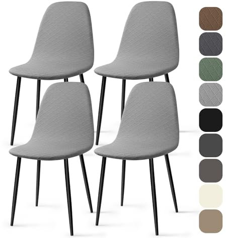 BalladHome Stuhlhussen 4 Stück Universal Stretch Stuhlbezug Jacquard Hussen für Stühle Abnehmbare Waschbar Esszimmerstühle Bezug Hussen für Küchenstühle Hotel Bankett (Hellgrau, 4 Stück)-KL