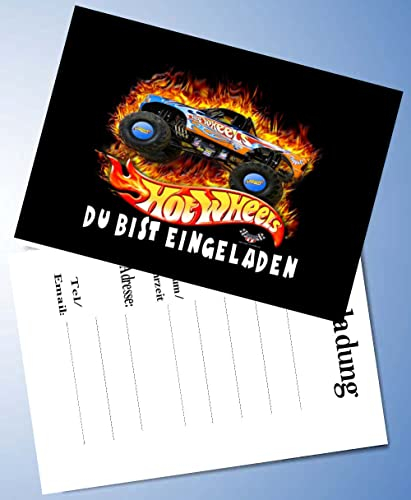 VSW 12 Einladungskarten & 12 Umschläge für Geburtstag Partys und Kindergeburtstag Hot Wheels Nr. 115