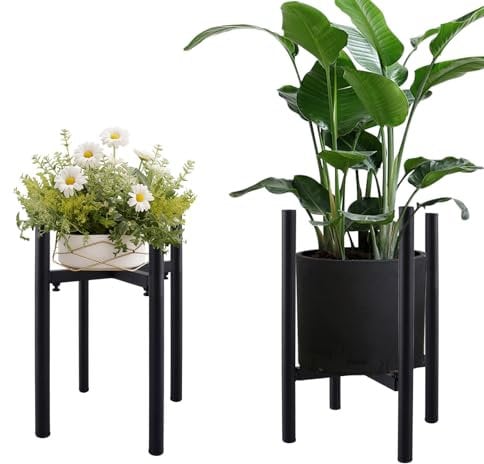 AHAQU 2 Pack Plant Stand, 21.5-35cm Adjustable Metal Plant Stand, Mid-Century Flower Pot Stands Plant Holder for Corner, Indoor and Outdoor- Black