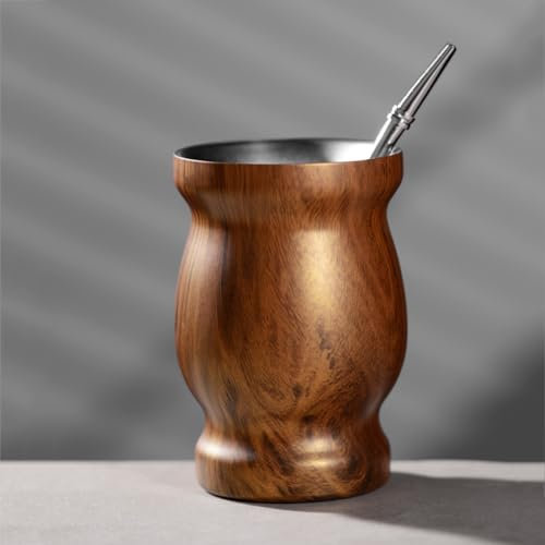 shoxil 9 oZ Stainless Steel Yerba Mate Cup Set – Includes 1pc Yerba Mate Cup, 1pc Bombilla Straw & Cleaning Brush – Perfect for Tea Lovers