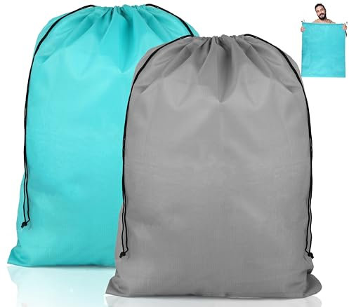 2 Stück Wäschebeutel Reise, Faltbarer Wäschesack Reise, Wasserdicht Wäschebeutel Schmutzwäsche mit Kordelzug, Laundry Bag für Schlafsaal Wäscheraum Reisen Camping, 50 x 60 cm, (Grün & Grau)