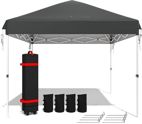 Relax FIELD Tonnelle pop-up 3 x 3 cm, étanche, stable, pliable, avec poids, pliable en hauteur avec sac à roulettes, tente de réception, protection UV 50+, gris foncé