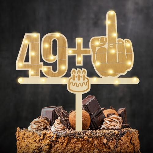 Giftota Lustige Cake Topper 50. Geburtstag Holz mit LED Lichterkette - 50. Geburtstag Deko - Tortendeko 50 Jahre - Kuchen Deko für 50. Jahre Frauen Männer