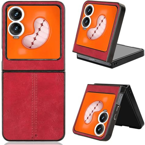 XFDSFDL® Schutzhülle für Infinix Zero Flip (6,9 Zoll) Ultra Schlank Leichte Hart PC Handytasche Rindsleder Muster PU Umschlagrückseite Handy Hülle Rot