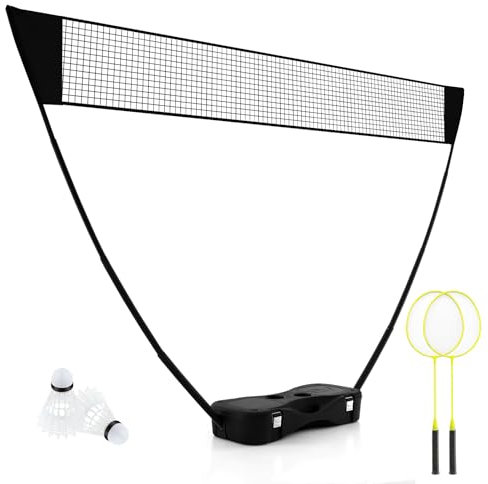 LIFEZEAL Juego Completos de Bádminton Portátil, Soporte de Red de Bádminton con Base Independiente, Equipo de Práctica con 2 Raquetas, 2 Volantes, Red y Caja de Almacenamiento (Negro)