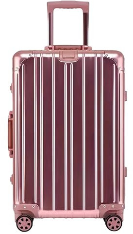 Aluminium Reisekoffer Bordkoffer Hartschalen-Koffer Trolley Rollkoffer Handgepäck Teleskopgriff, TSA, 4 Rollen(Roségold,M)