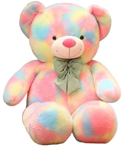 KUKUShining Teddybär Plüsch, Regenbogen Puppe Kuscheliges Stofftier Kinder Kuscheltiere Mit Schleife Als Geschenk for Geburtstag Valentinstag(Yellow,80cm/31.5in)