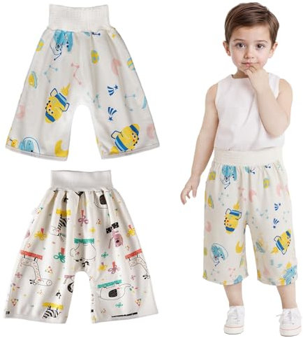Vckrio Potty Training Pants White, 2 Packs Reusable Baby Day Time Training Underwear Dinosaur Animals Star Pattern Boy Absorbent Cloth Diaper Cotton Washable Nappy Pants Trousers for Kid Age 4-8 Years
