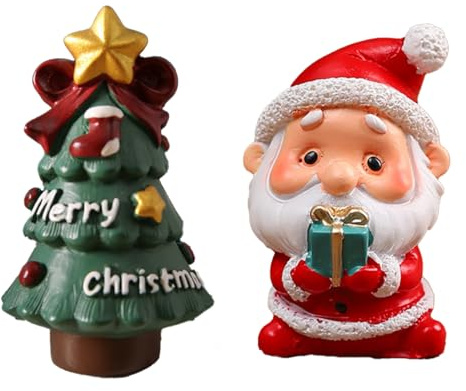 BORFUE 2 decorazioni natalizie per acquario, albero di Natale, Babbo Natale, miniature in resina per piante in vaso, decorazione per rettili