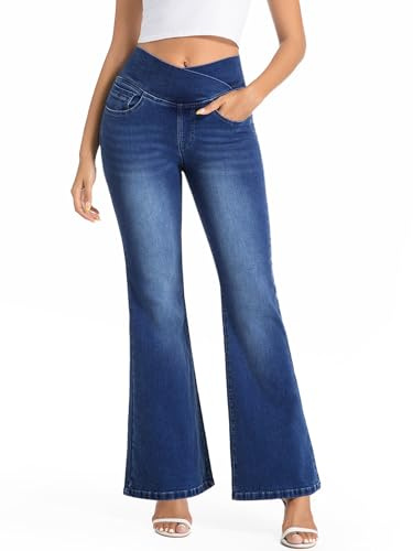 VX VONXURY Vaqueros Elásticos Mujer Acampanados Cintura Alta Lavado Push Up Levanta Glúteos Control Abdominal Pantalon Campana Mujer con 4 Bolsillo