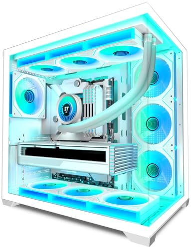 PCZZOI ATX PC-chassi med förinstallerade 7 ARGB-fläktar, panoramiskt härdat glas, vitt stationärt spelchassit, 360 mm RAD-stöd, passar upp till 10 x 120 mm fläktar, kompatibelt med moderkort med