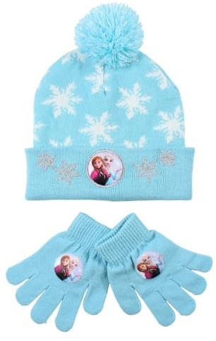 Disney Frozen & Paw Patrol Mädchen Winterset – Mütze mit Bommel + Handschuhe | Offiziell lizenziert | Warmes Strickset für Kinder 3–8 Jahre (54, Blau)