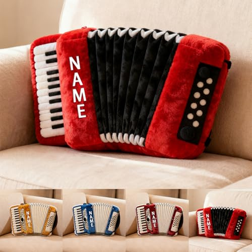 Personalisiertes Kissen mit Akkordeon-Motiv, personalisierbar, Akkordeonform, dekoratives Kissen, Weihnachts- und Geburtstagsgeschenk für Musikliebhaber