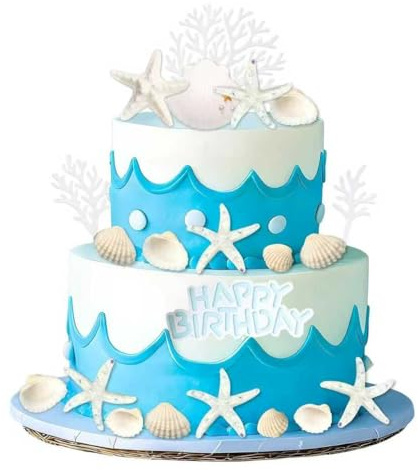 Srvauyea Meerestier Tortendeko, 21 Stück Ozean Themen Kuchen Dekoration, Unterwasserwelt Kindergeburtstag Tortendeko, Torten Deko Ozean für Sea Ocean Beach Themenparty, Baby Shower, Geburtstagsfeier