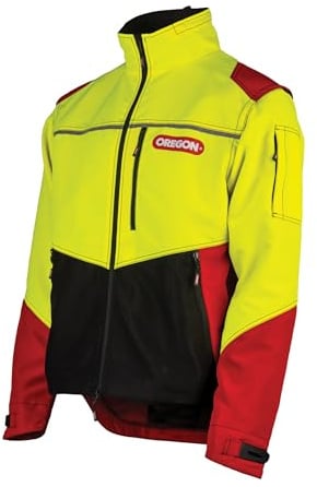 Oregon Protect Pro Hi-Vis-Arbeitsjacke, Rot/Gelb und Orange/Schwarz | Reflektierende Forstjacke, Atmungsaktive PSA-Kleidung aus Stretchmaterial, Wasserabweisend, Für Forst und Outdoor