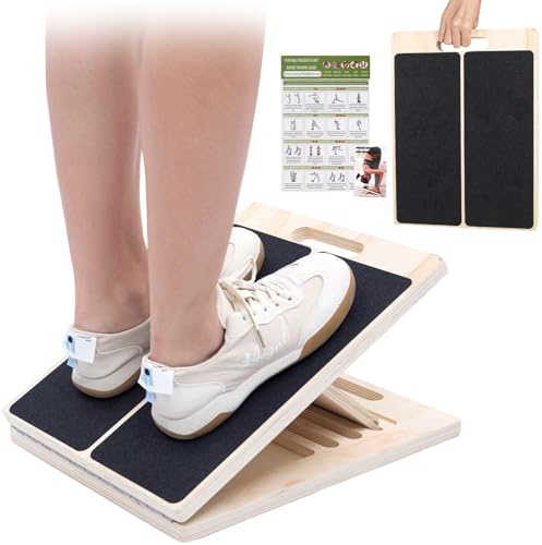 XCMVCN Wadendehner aus Holz mit 5 verstellbaren Winkeln, Schrägbrett für Wadenstreckung und Balance Training – Inklusive Übungsposter, Rutschfest und Tragbar mit Griff für Fitnessstudio, Zuhause und