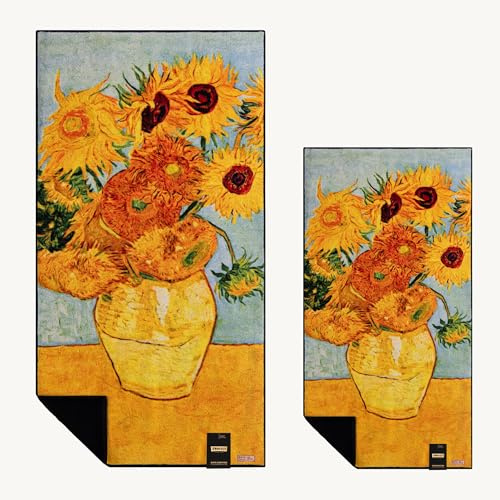 ZWOLTEX - Handtücher Premium Vincent - Sunflowers, Bedrucktes Handtuch Set: 50x100 und 70x140 cm aus 100% Organic Baumwolle 600g mit GOTS-Zertifikat, Weich und Saugfähig Towel - Schwarz