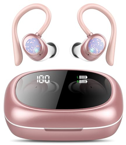KT1 Ear buds, Wireless Earbuds, Bluetooth 5.3, 2026 Wireless Headphones with Earhook, Deep Bass, Dual LED Display, 4 ENC Noise Cancelling Mic, 72Hrs Playtime, Bluetooth Earphones, IPX7 Waterproof