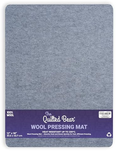 The Quilted Bear 12 x 18 Wool Pressing Mat, Portable Ironing Pad | Thick Felted Wool, Easy Press for Flatter Seams, Heat & Steam Resistant, Table Pressing Board for Quilting, Appliqué, Craft
