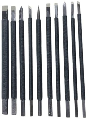 Generico Kit 10pezzi Scalpelli in Acciaio al Tungsteno per Intaglio su Pietra Liaoning e Shoushan, Strumenti Professionali per Incisione Facile e Controllata per Uso Hobbistico