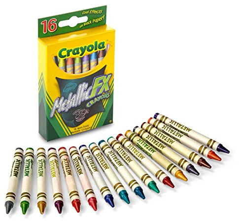 Crayola 16CT Metallic FX Crayons | Kids Crayons for Coloring and Drawing, Glitter, Shiny, and Unique Colors, Gift for Kids, Nontoxic, 3+