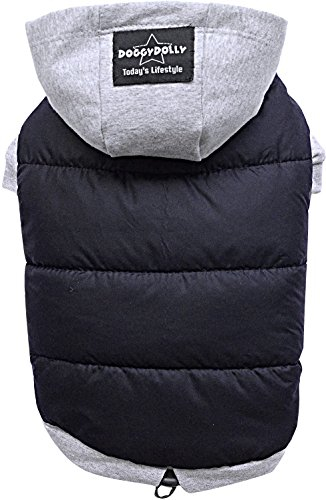 Doggy Dolly W109 Hundejacke Wasserabweisend mit Kapuze, schwarz/grau, Wintermantel/Winterjacke, Größe : XXL