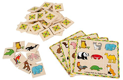 Bigjigs Toys Holz-Lotto-Spiel, traditionelles Tier-Memory-Spiel für 2-4 Spieler