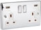 AET CPC2GUSBWC Polished Chrome Classical 2 Gang w Charging Ports White Insert Metal Rocker Switches-13 Amp Double Plug Socket & Dual USB Power Outlet