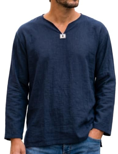 GURU SHOP Yoga Hemd, Goa Hemd, leichtes Schlupfhemd, Baumwolle, weiß | langärmlig, lockere Passform, V-Ausschnitt, angenehm zu tragen, ideal für Freizeit.