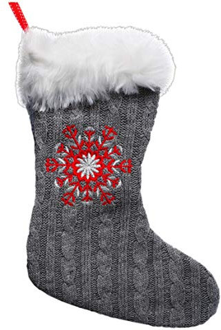alles-meine.de GmbH 1 Stück XL - Weihnachtssocke & Filzstrumpf - 3-D Effekt - Schneeflocke - Strick - grau - 32 cm - Nikolausstiefel - Nikolausstrumpf/Weihnachtsstiefel -..