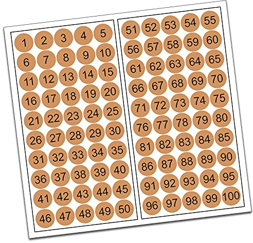 100 PVC Kreise nummeriert 1-100 15mm Klebepunkte von Finest-Folia Aufkleber Folie (R013 Haselnussbraun)
