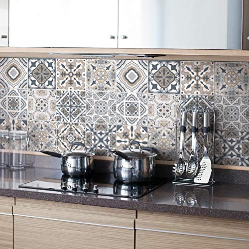 Stickers Adesivi Piastrelle | Sticker Adesivo Piastrelle di Cemento – Mosaico Piastrelle da Parete Bagno e Cucina | Piastrelle di Cemento Adesivo da Parete – azulejos 10 x 10 cm – 24 Pezzi