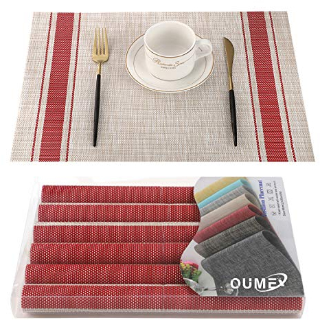 OUME Tischsets Abwischbar 6er Set Platzset Abwaschbar PVC rutschfest Abgrifffeste Hitzebeständig Platzdeckchen für Zuhause Restaurant, 30 x 45cm