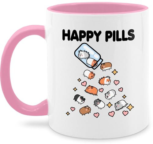 Tasse Tassen 325ml - Statement - Happy Pills - Meerschweinchen Mrerschwein - 325 ml - Rosa - hamstertasse kaffetassen sprüche statements pill fanmug meerschweinchen-tasse statement-tasse