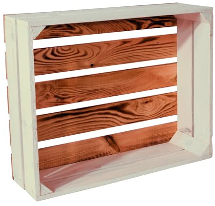 CHICCIE Holzkiste Grete 50x40x15cm - Geflammt Weiß Obstkiste Dekokiste Weinkiste