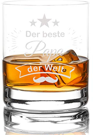 Whiskyglas mit Gravur der Beste Papa der Welt, hochwertiges Whiskey Tumbler Glas 320ml Personalisiert - Männer Geschenkidee zum Vatertag