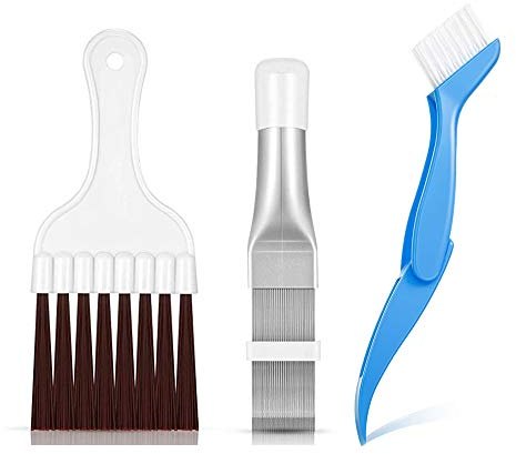 3 Styles Air Conditioner Condenser Fin Cleaning Brush, Premium Stainless Steel Fin Comb, Refrigerator Coil Cleaning Whisk Brush and Multifunction Brush Accessory (3PCS)