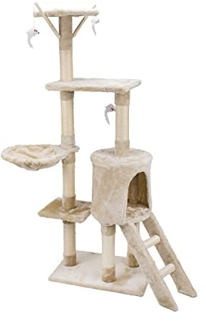 AQPET Tiragraffi Paris 138 cm con Cuccia per Gatti Albero Parco Giochi Gioco Tira Graffi per Gatto, Beige